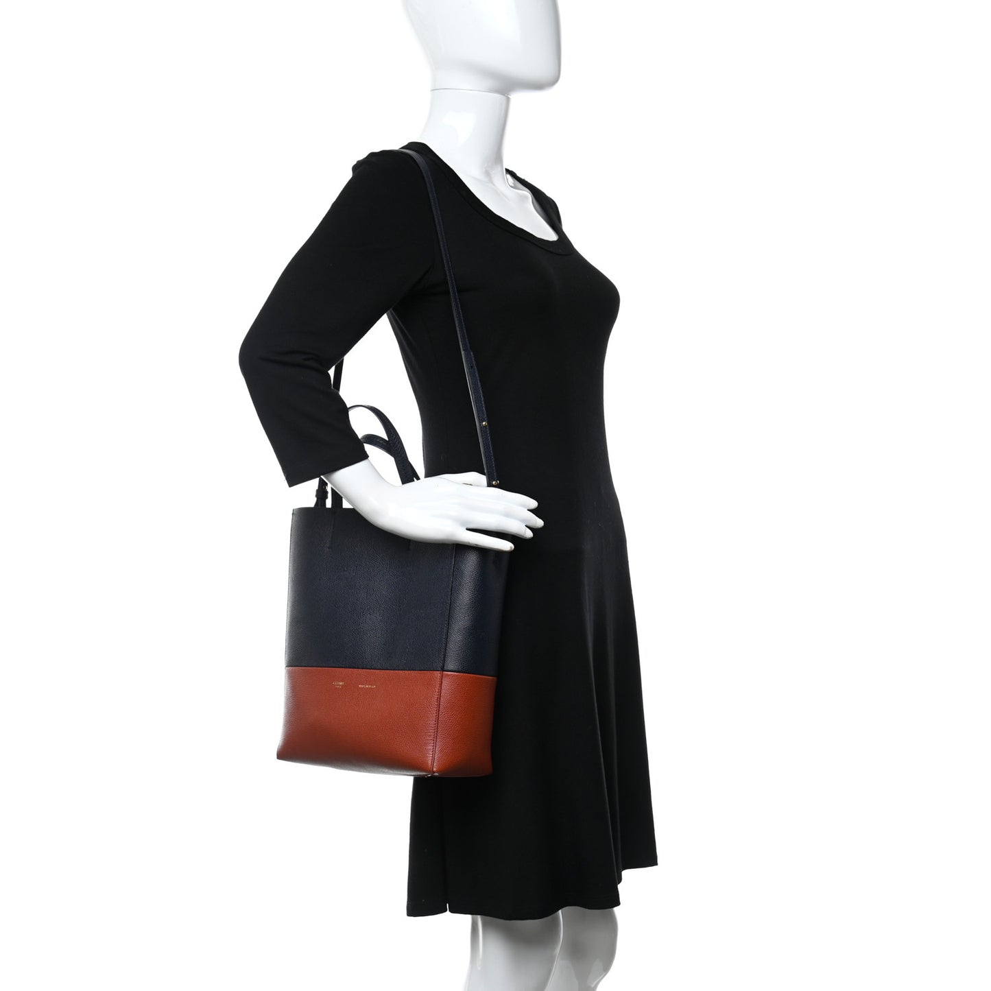 Grained Calfskin Small Vertical Bi-Cabas Navy Terracotta
