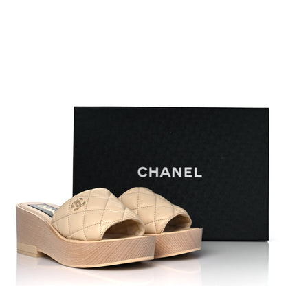 Chanel Lambskin Quilted CC Slip On Platform Sandals 36 Beige 9 of 9