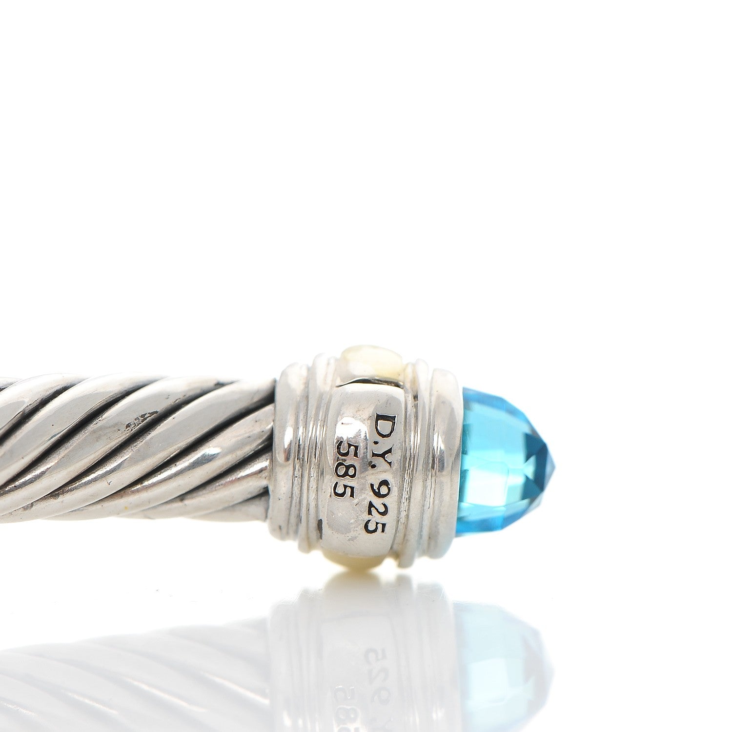 David Yurman Sterling Silver 14K Yellow Gold Blue Topaz 5mm Cable Classics Bracelet 5 of 5