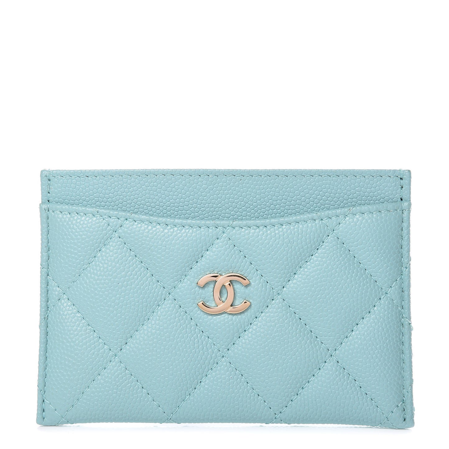 Caviar Quilted Card Holder Light Blue