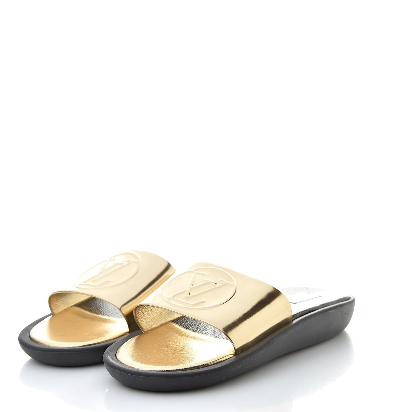 Metallic Calfskin Sunbath Slide Sandals 36 Gold