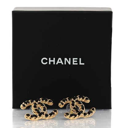 Chanel Lambskin CC Chain Earrings Black Gold 5 of 5