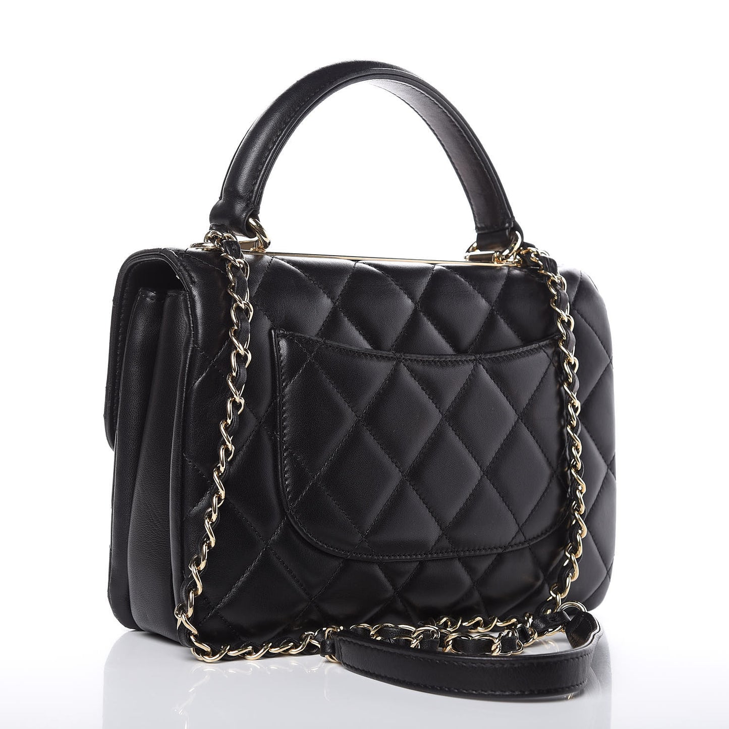 Lambskin Quilted Small Trendy CC Dual Handle Flap Bag Black