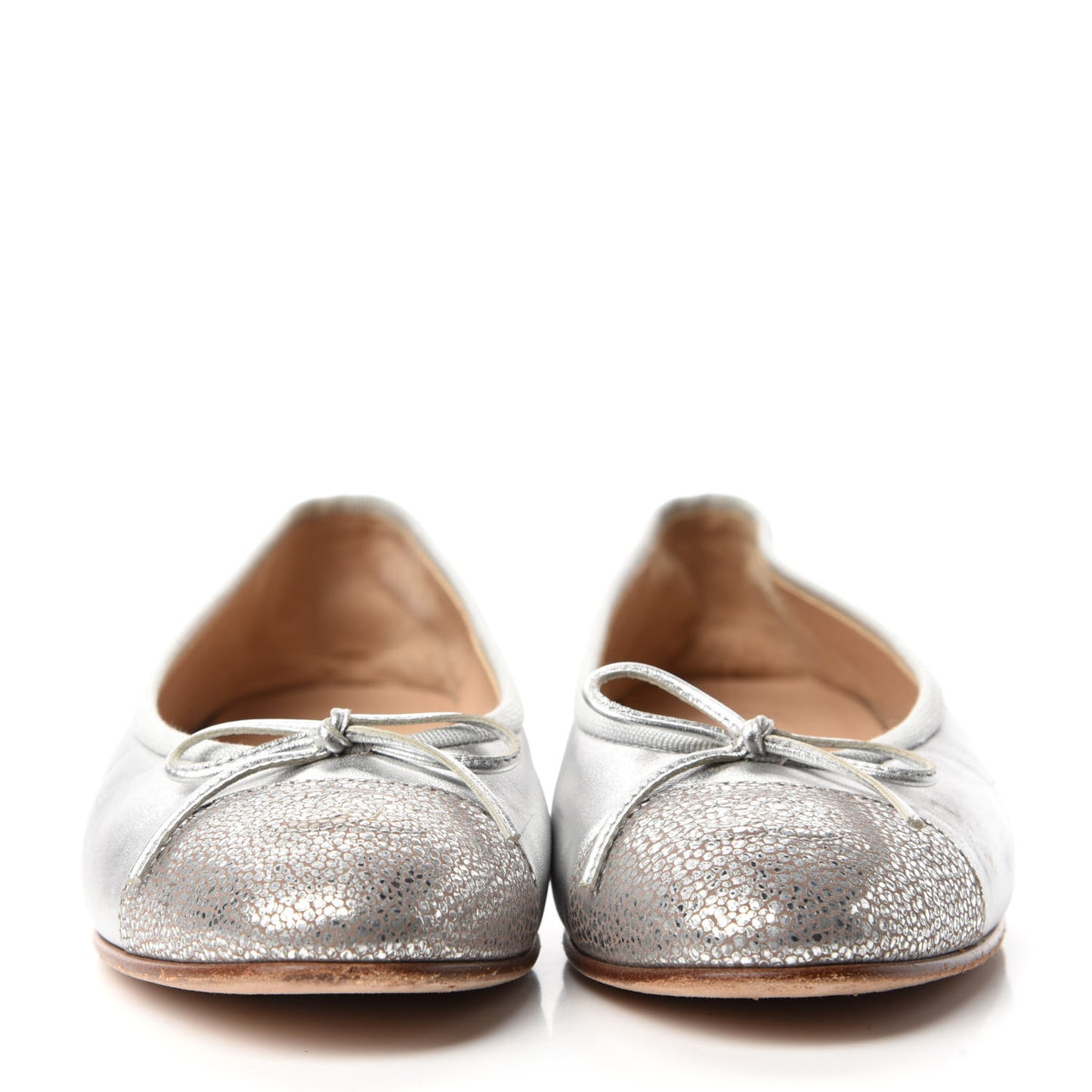 Metallic Lambskin CC Cap Toe Ballerina Flats 36.5 Silver