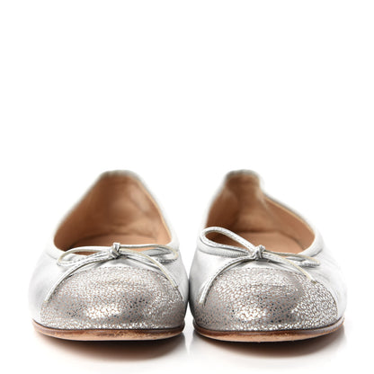 Chanel Metallic Lambskin CC Cap Toe Ballerina Flats 36.5 Silver 2 of 12