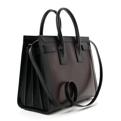 Saint Laurent Calfskin Bi-Color Small Sac De Jour Burgundy Black 3 of 10