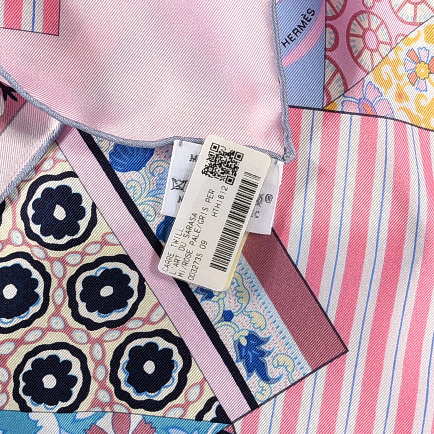 Hermes Silk L'Art du Sarasa Scarf 90 Rose Pale Gris Perle Mauve 5 of 6