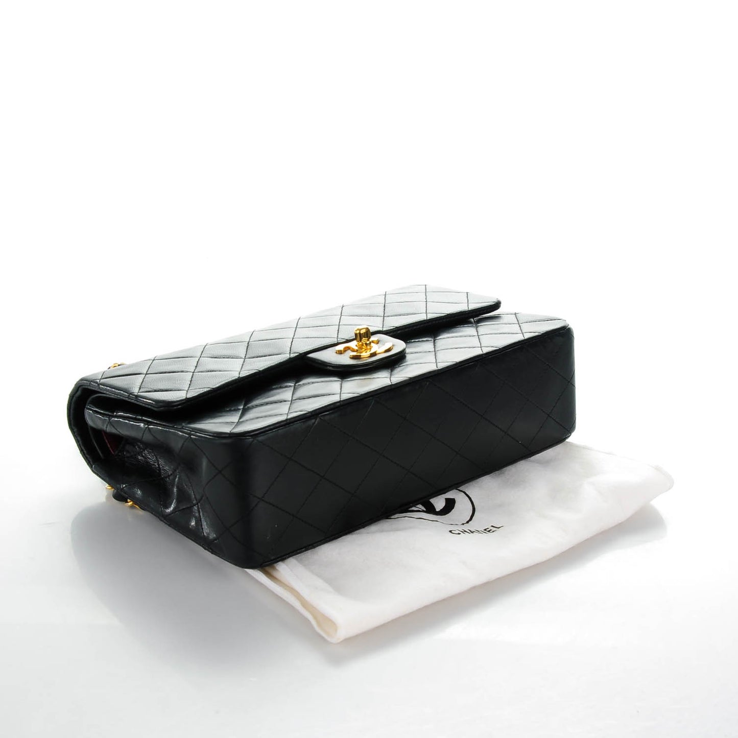 Lambskin Quilted Medium Double Flap Black