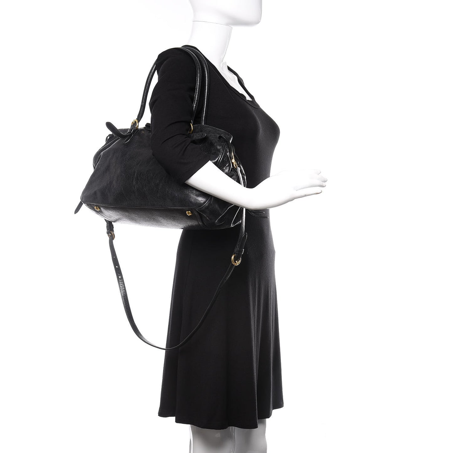 Vitello Shine Bow Shopping Tote Black