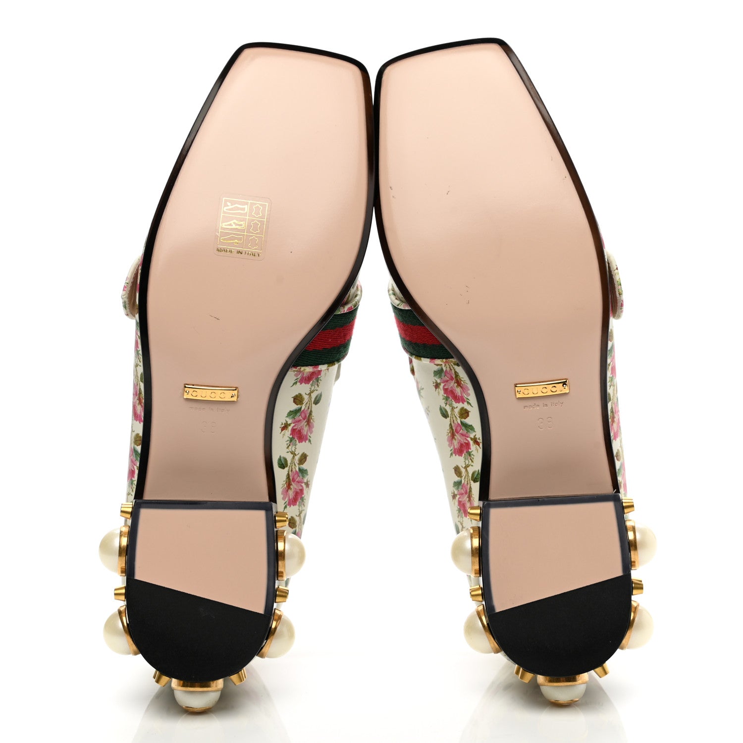 Gucci Calfskin Web Pearl Floral Embellished Peyton Loafer 38 White Multicolor 5 of 9
