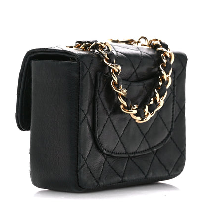 Chanel Lambskin Quilted Micro Flap Bag Charm Keychain Black 3 of 12