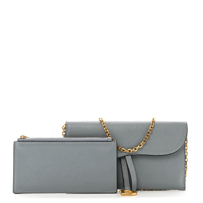 Christian Dior Goatskin Saddle Chain Wallet Pouch Cloud Blue 3 of 11