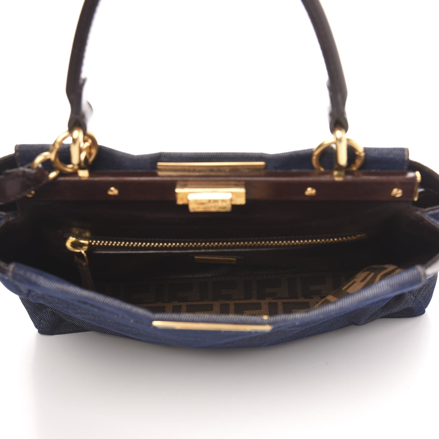Fendi Denim Medium Peekaboo Iconic Satchel Blue 5 of 13