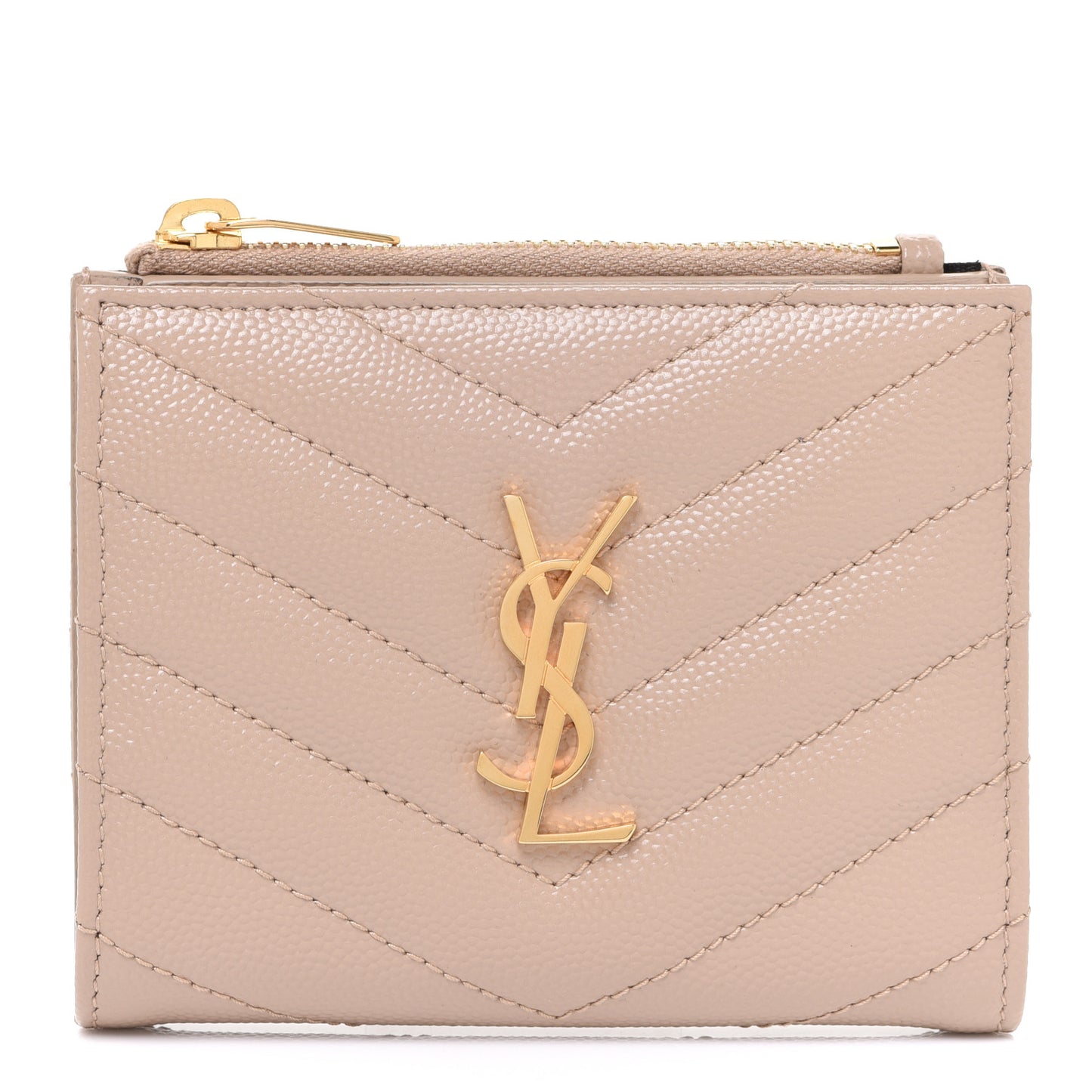 Grain De Poudre Matelasse Chevron Monogram Zipped Card Case Dark Beige