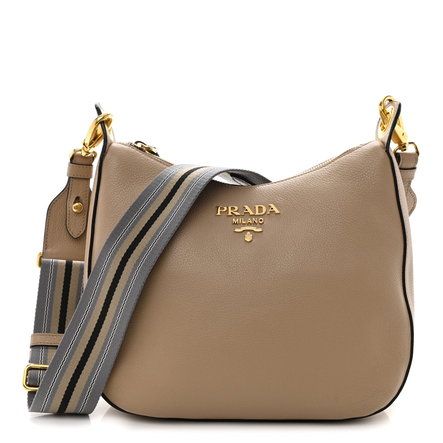 Vitello Phenix Zippered Messenger Hobo Cammeo