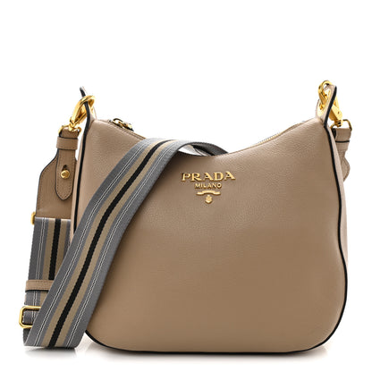 Prada Vitello Phenix Zippered Messenger Hobo Cammeo 1 of 10