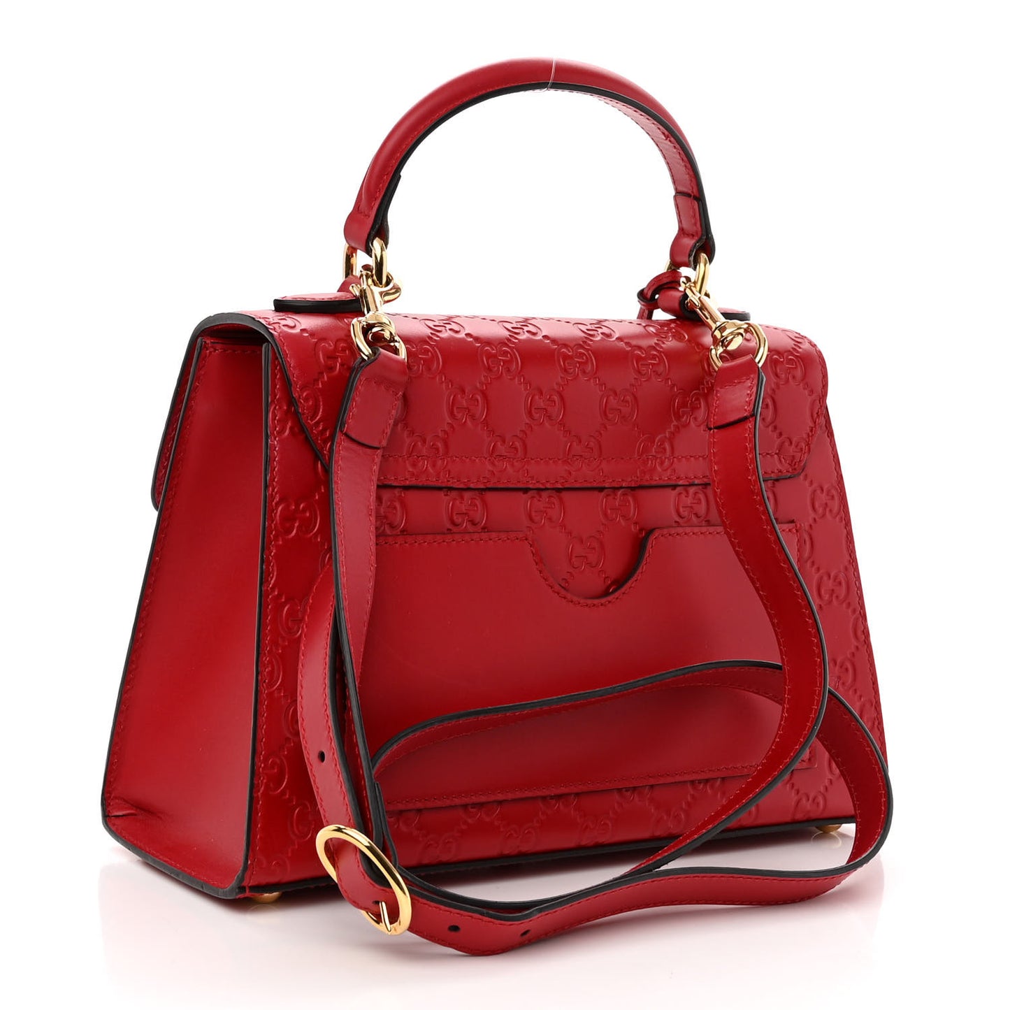 Guccissima Signature Small Padlock Top Handle Bag Hibiscus Red