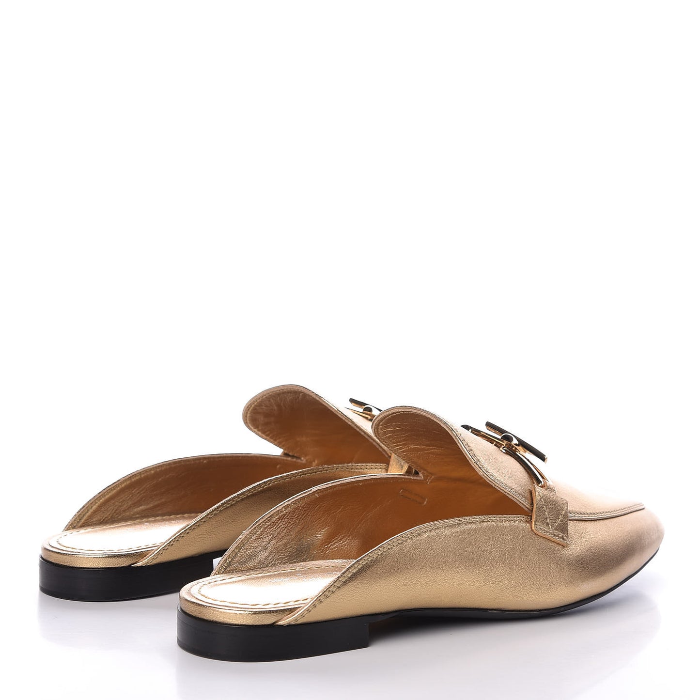 Metallic Lambskin Upper Case Open Back Flat Loafer 38 Gold