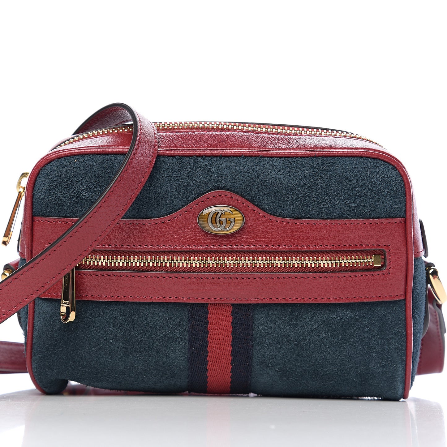 Suede Calfskin Web Mini Ophidia Shoulder Bag New Blue Romantic Cherry