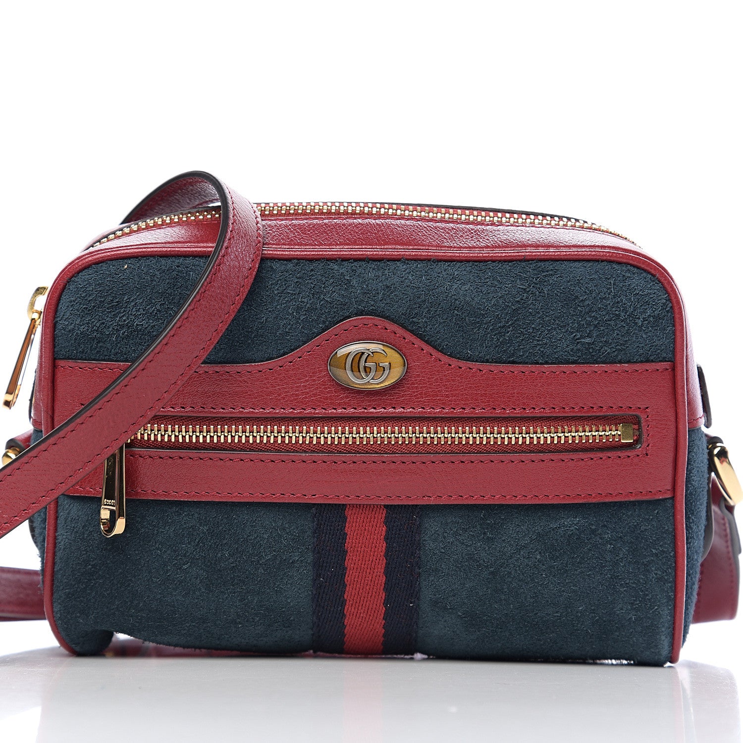 Gucci Suede Calfskin Web Mini Ophidia Shoulder Bag New Blue Romantic Cherry 7 of 9