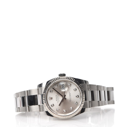 Rolex Stainless Steel 18K White Gold Diamond 36mm Oyster Perpetual Datejust Watch Silver 116234 3 of 7