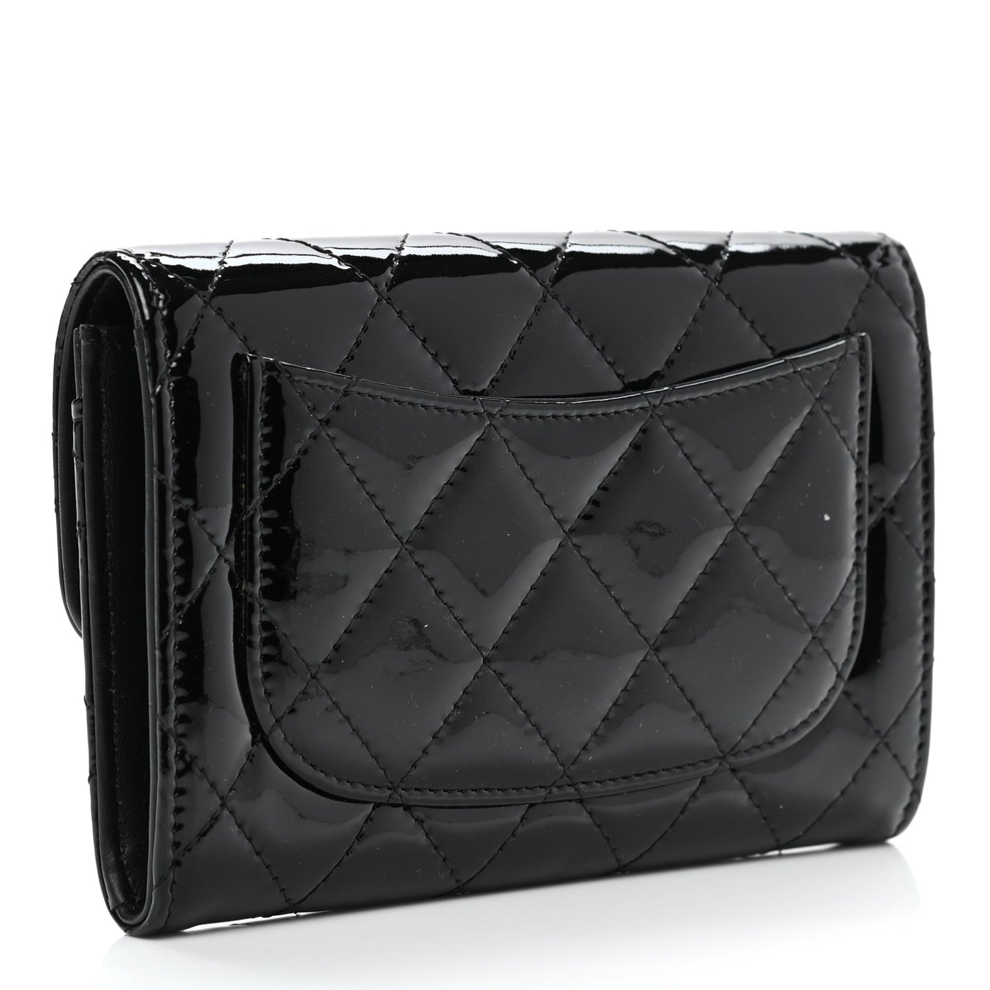 Patent Calfskin Quilted Small Flap Wallet Black