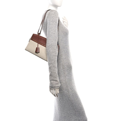 Loro Piana Calfskin Cotton Canvas L27 Extra Pocket Bag Natural Caramel Sugar 2 of 9