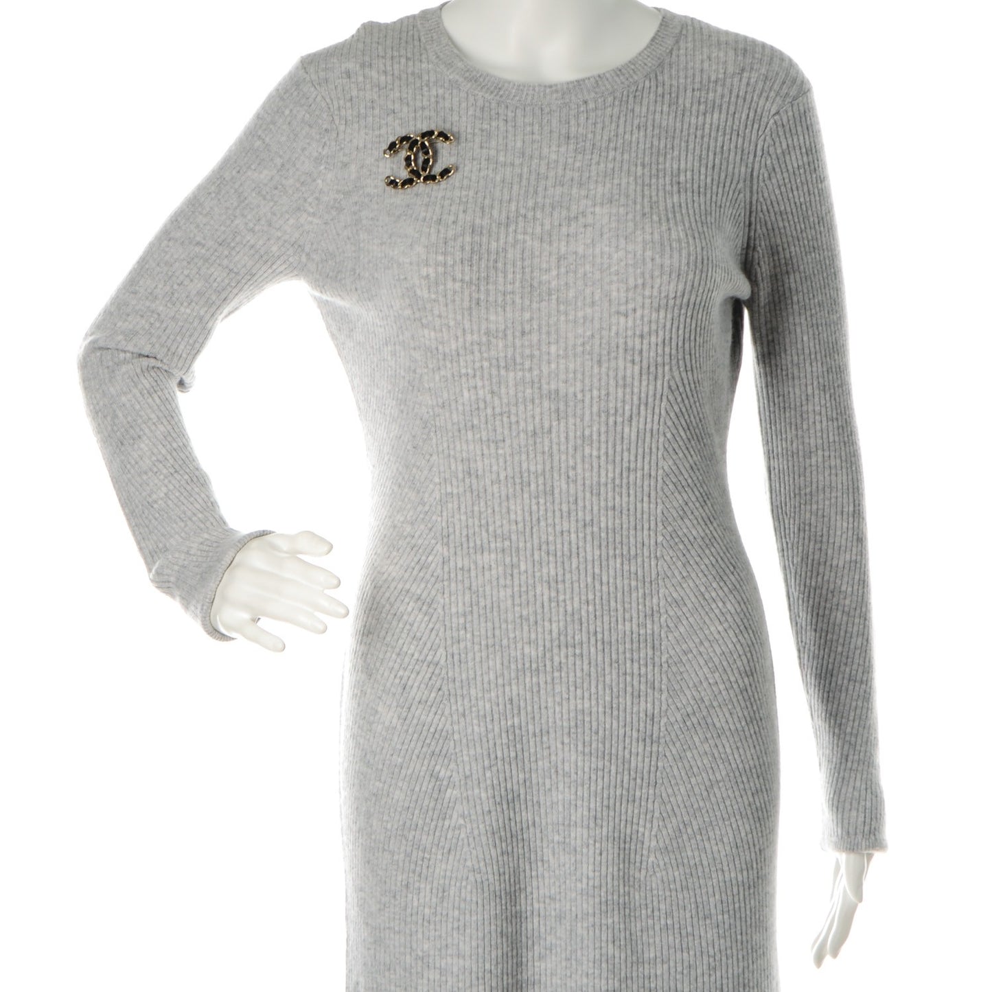 Lambskin Chain CC Brooch Black Gold