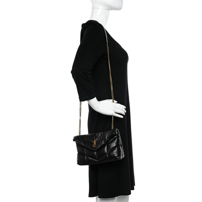 Saint Laurent Lambskin Quilted Toy Loulou Puffer Monogram Chain Satchel Black 2 of 10
