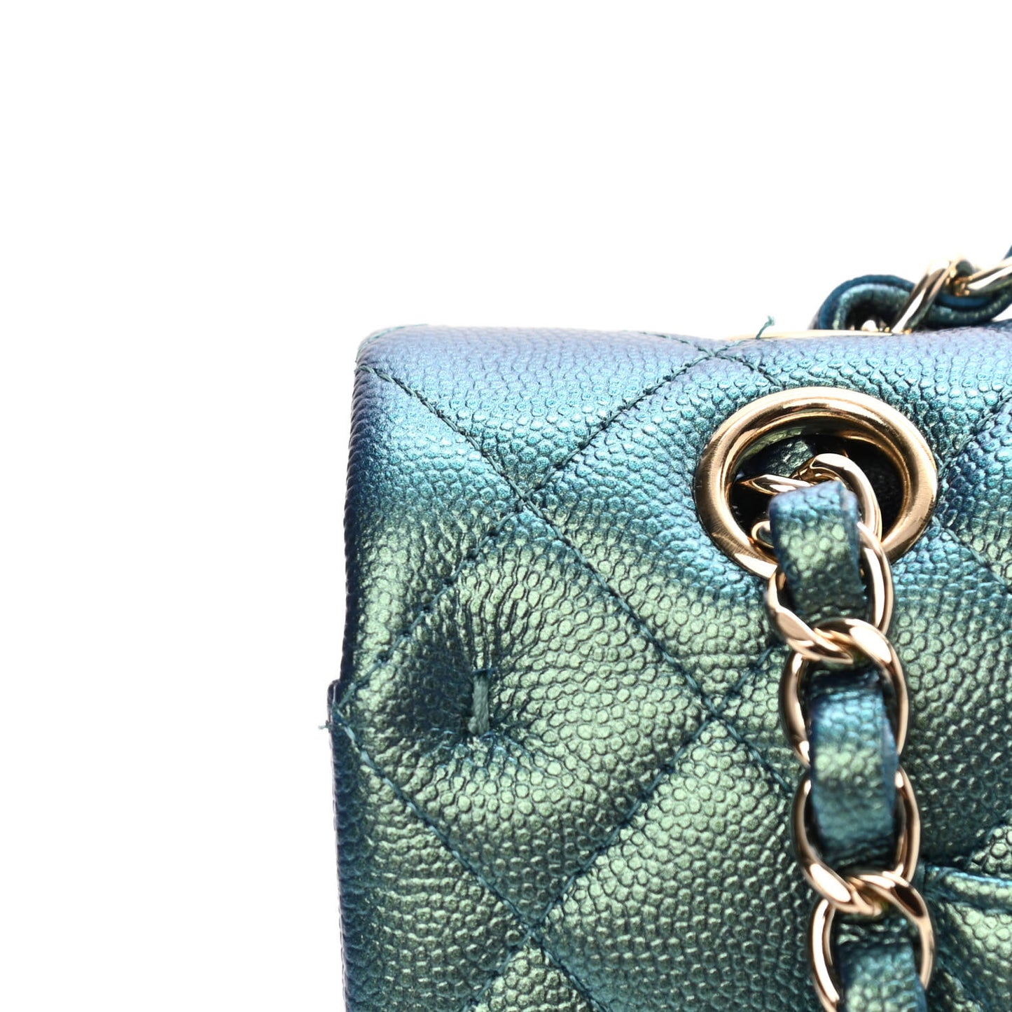 Iridescent Caviar Quilted Medium Double Flap Green