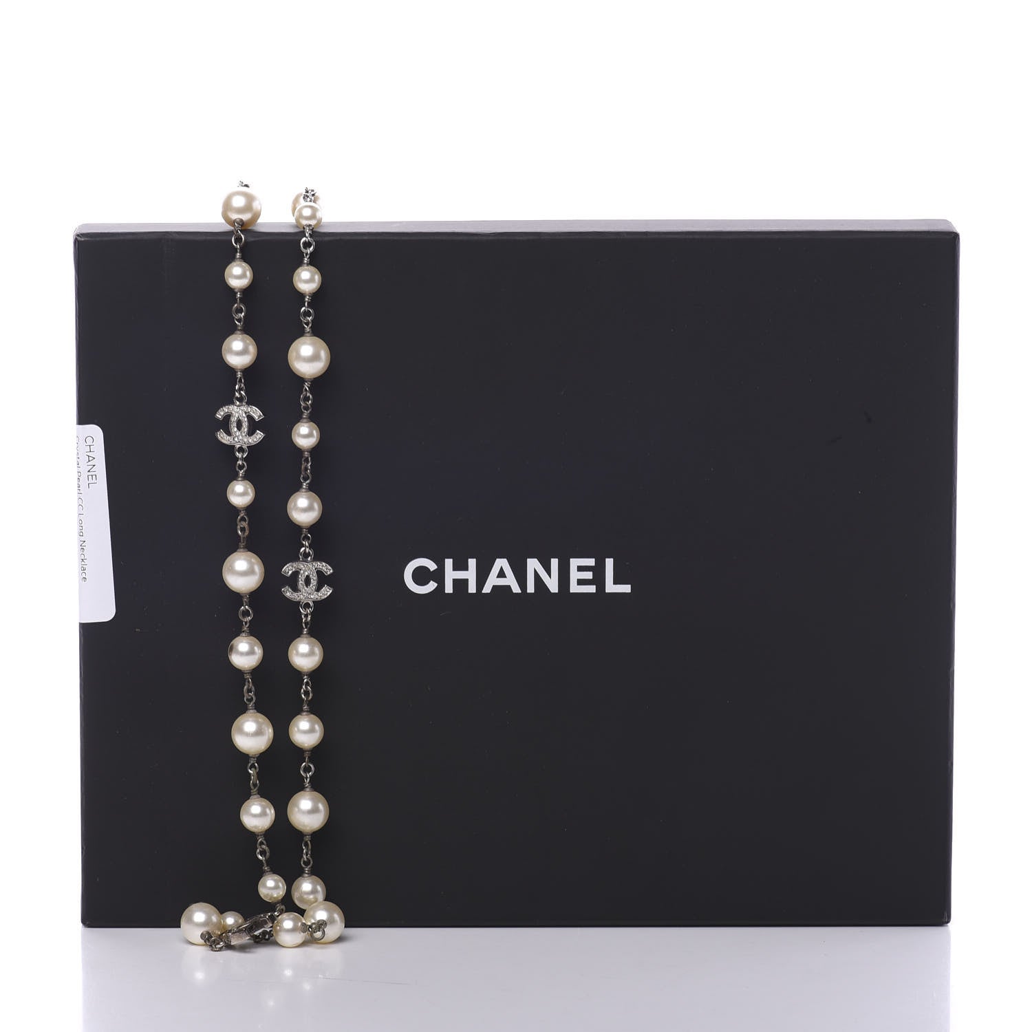 Chanel Crystal Pearl CC Long Necklace Silver 6 of 6
