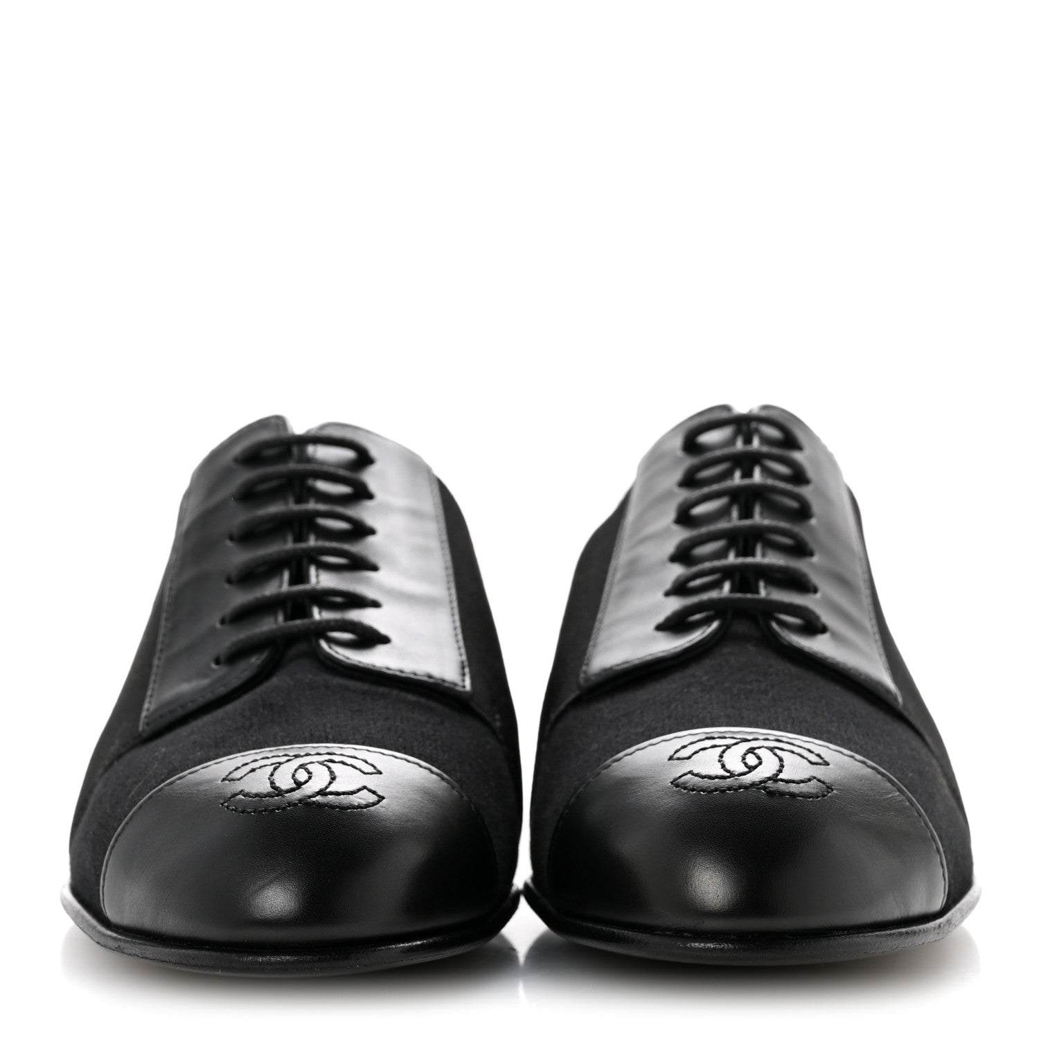 Chanel Calfskin Elastic Lace Up Cap Toe CC Loafers 35 Black 3 of 9