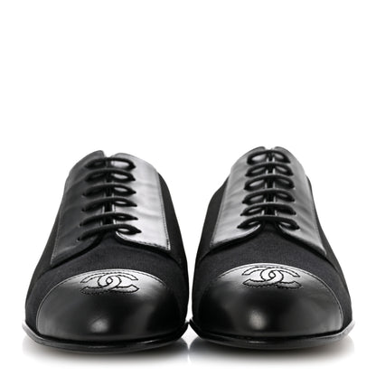 Chanel Calfskin Elastic Lace Up Cap Toe CC Loafers 35 Black 3 of 9