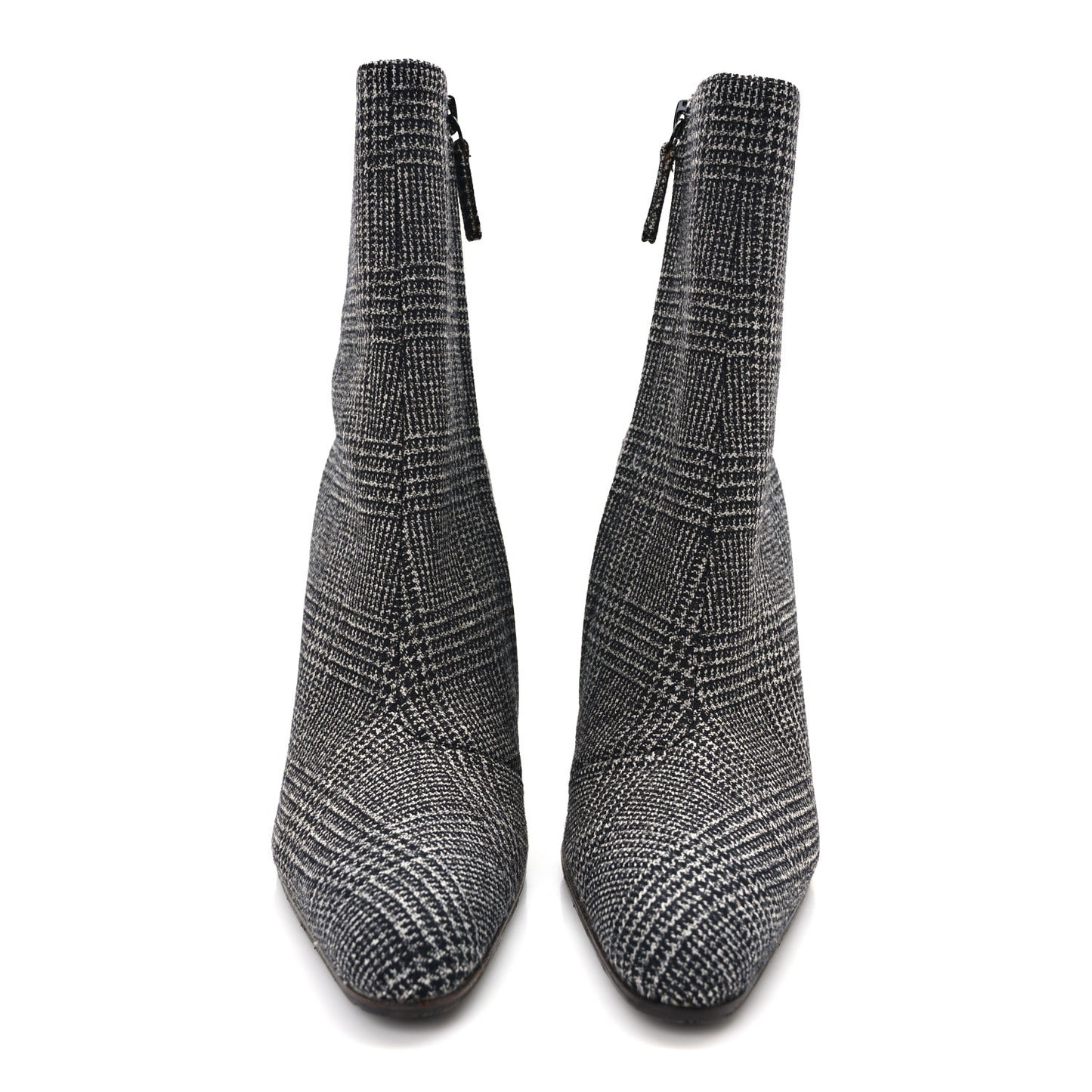 Wool Plaid Ankle Boots 35 Black White