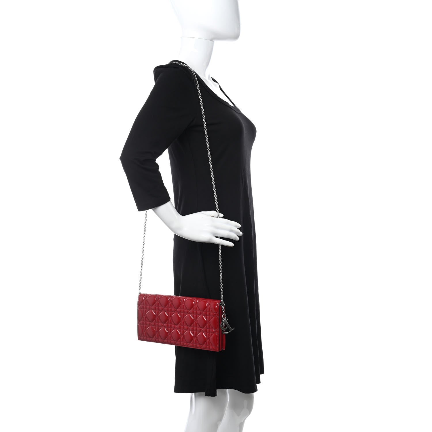 Christian Dior Patent Cannage Rendezvous Chain Wallet Red 2 of 11