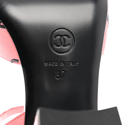 Chanel Printed Lambskin Coco Beach Sandals 37 Pink Black 8 of 9