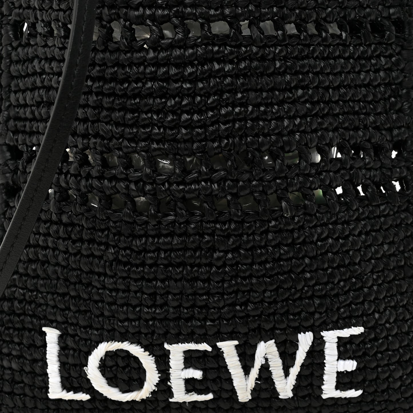 Raffia Logo Drawstring Pocket Crossbody Black