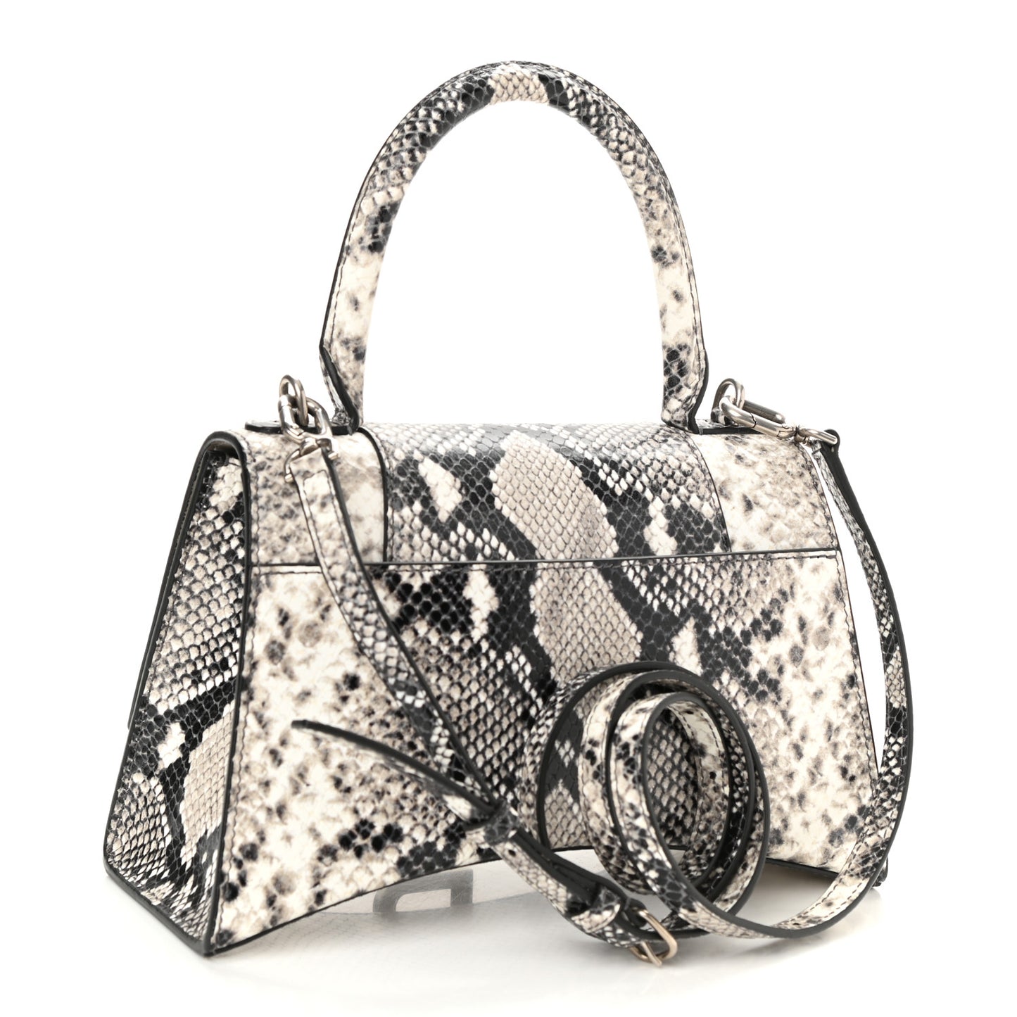 Calfskin Snake Effect Small Hourglass Top Handle Bag Black White