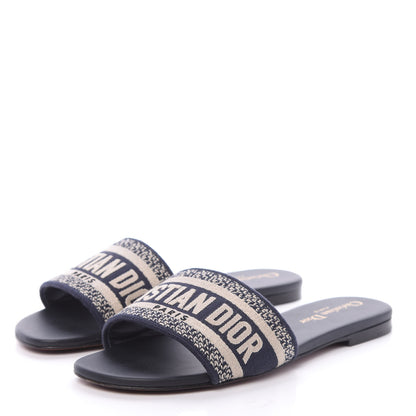 Christian Dior Canvas Embroidered Dway Mules Slide Sandals 37 Deep Blue 3 of 10