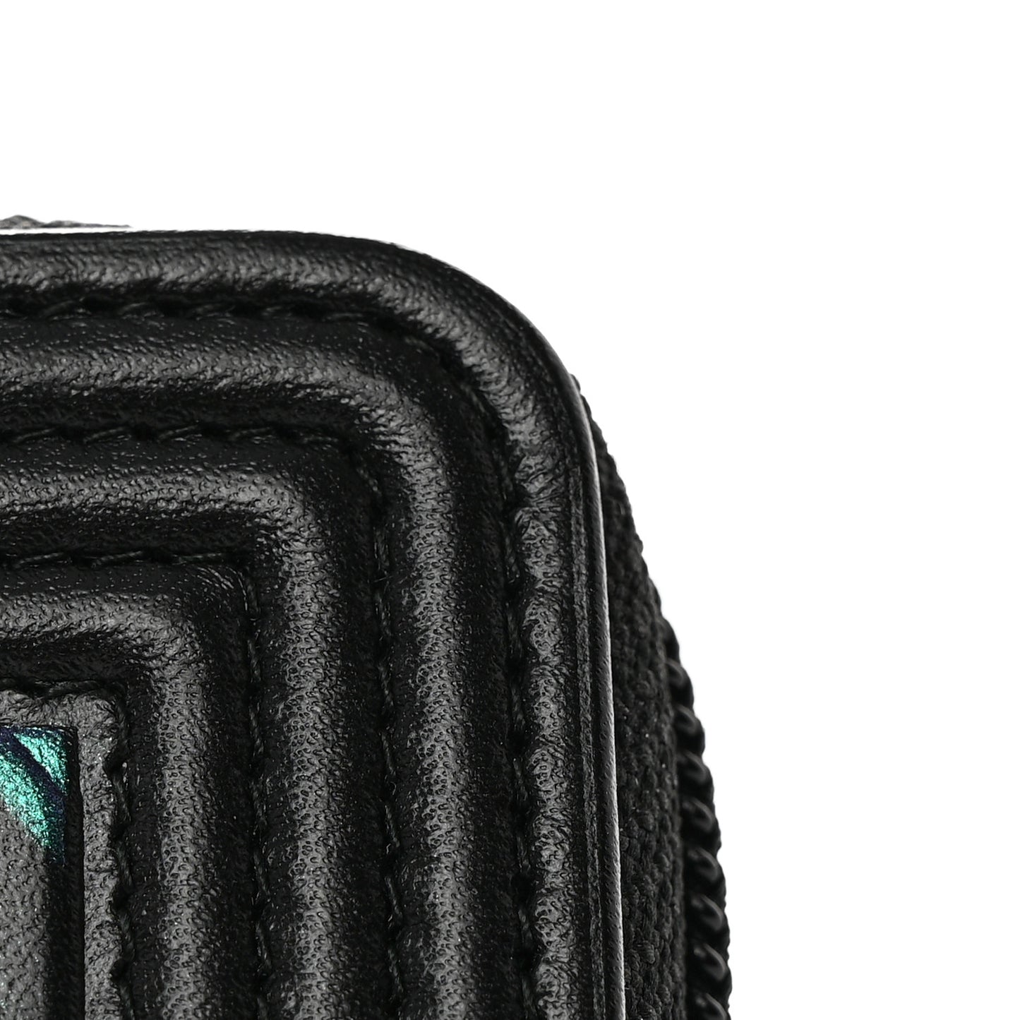 Calfskin Painted Chevron Embossed Small Boy Zip Wallet Black