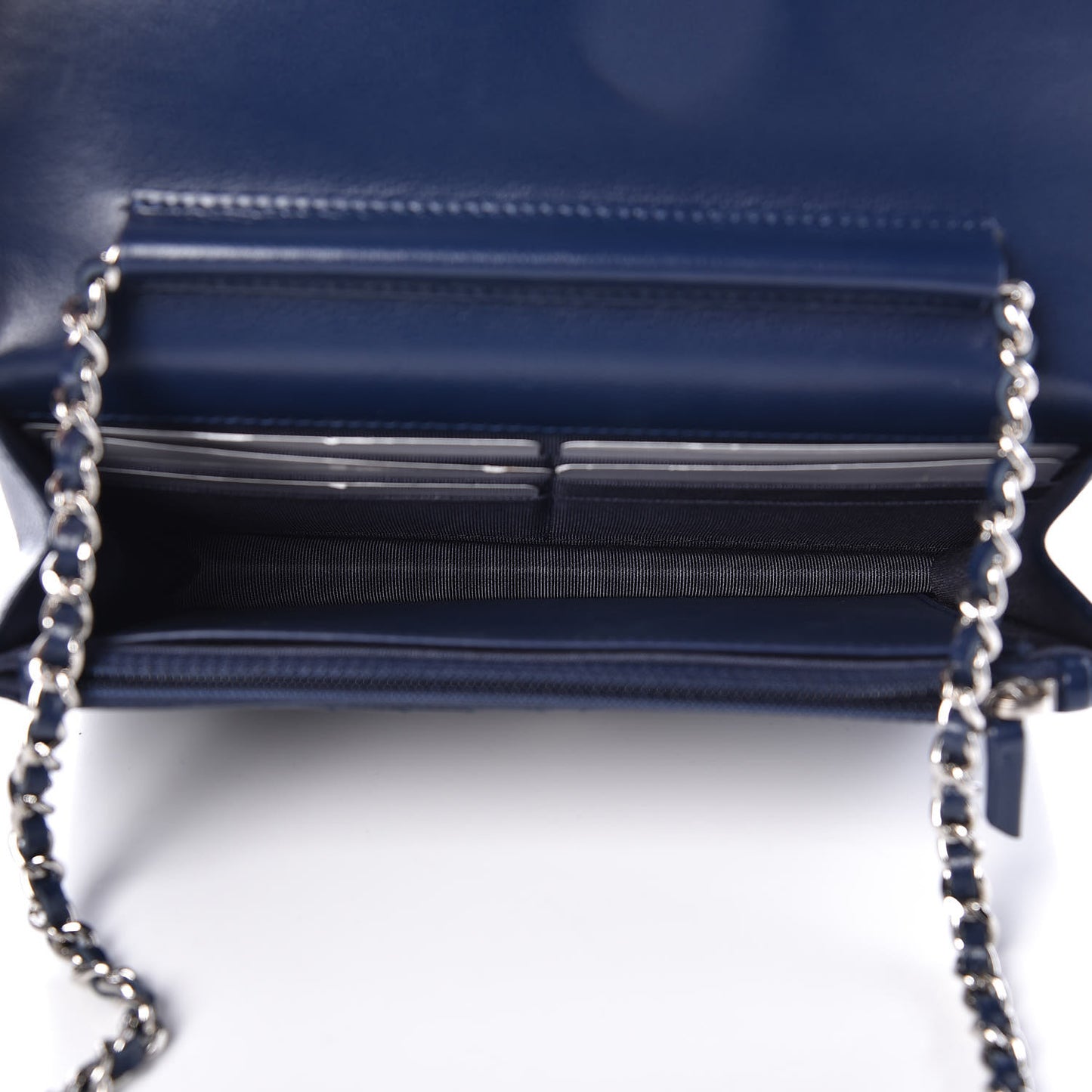 Caviar Chevron Quilted Wallet On Chain WOC Navy