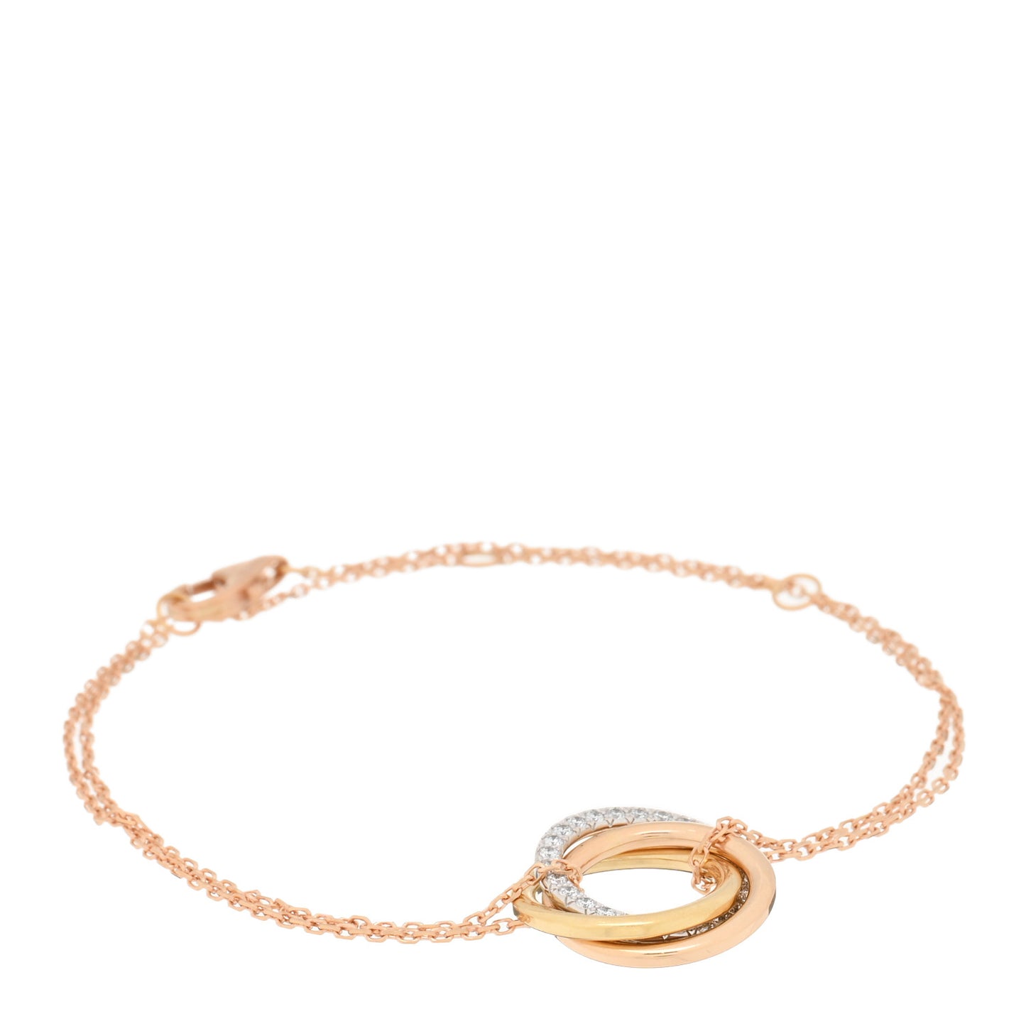 18K Pink Yellow White Gold Diamond Trinity Bracelet