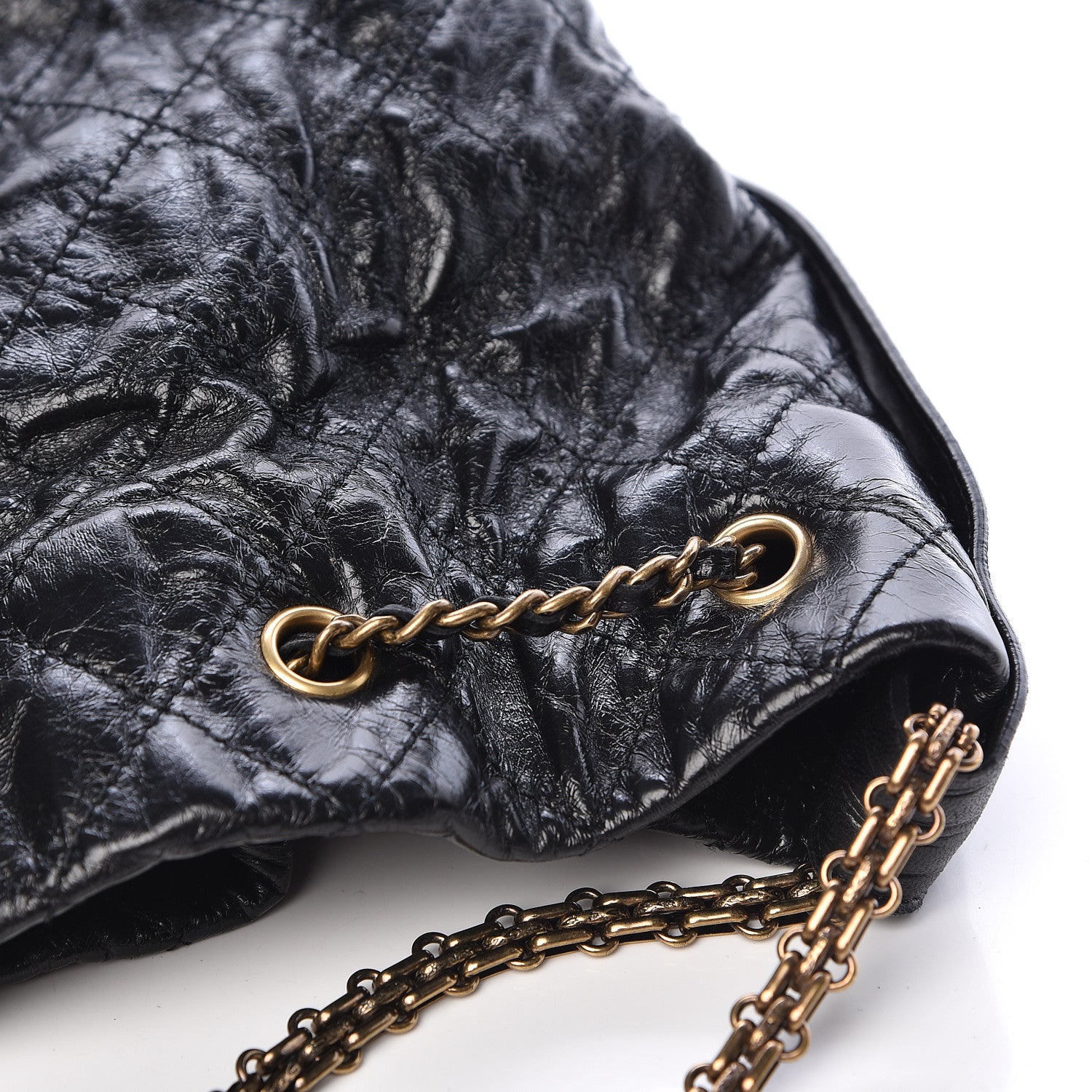 Chanel Glazed Calfskin Stingray Drawstring Bucket Black 7 of 19