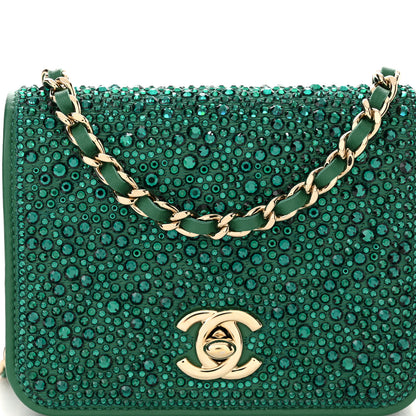Chanel Lambskin Crystal Diamante Clutch With Chain Green 9 of 11