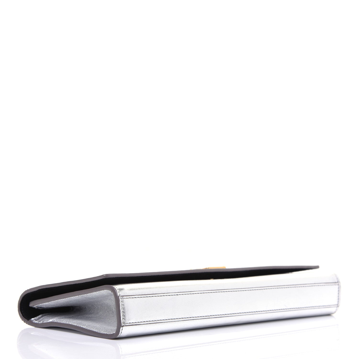 Saint Laurent Metallic Calfskin Classic Monogram Cassandre Clutch Argento 4 of 16
