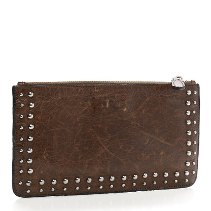 Prada Aged Calfskin Studded Zip Clutch Brown 3 of 11