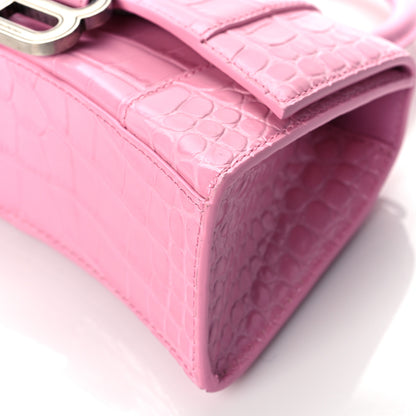 Balenciaga Shiny Calfskin Crocodile Embossed Hourglass Top Handle Bag XS Candy Pink 10 of 10