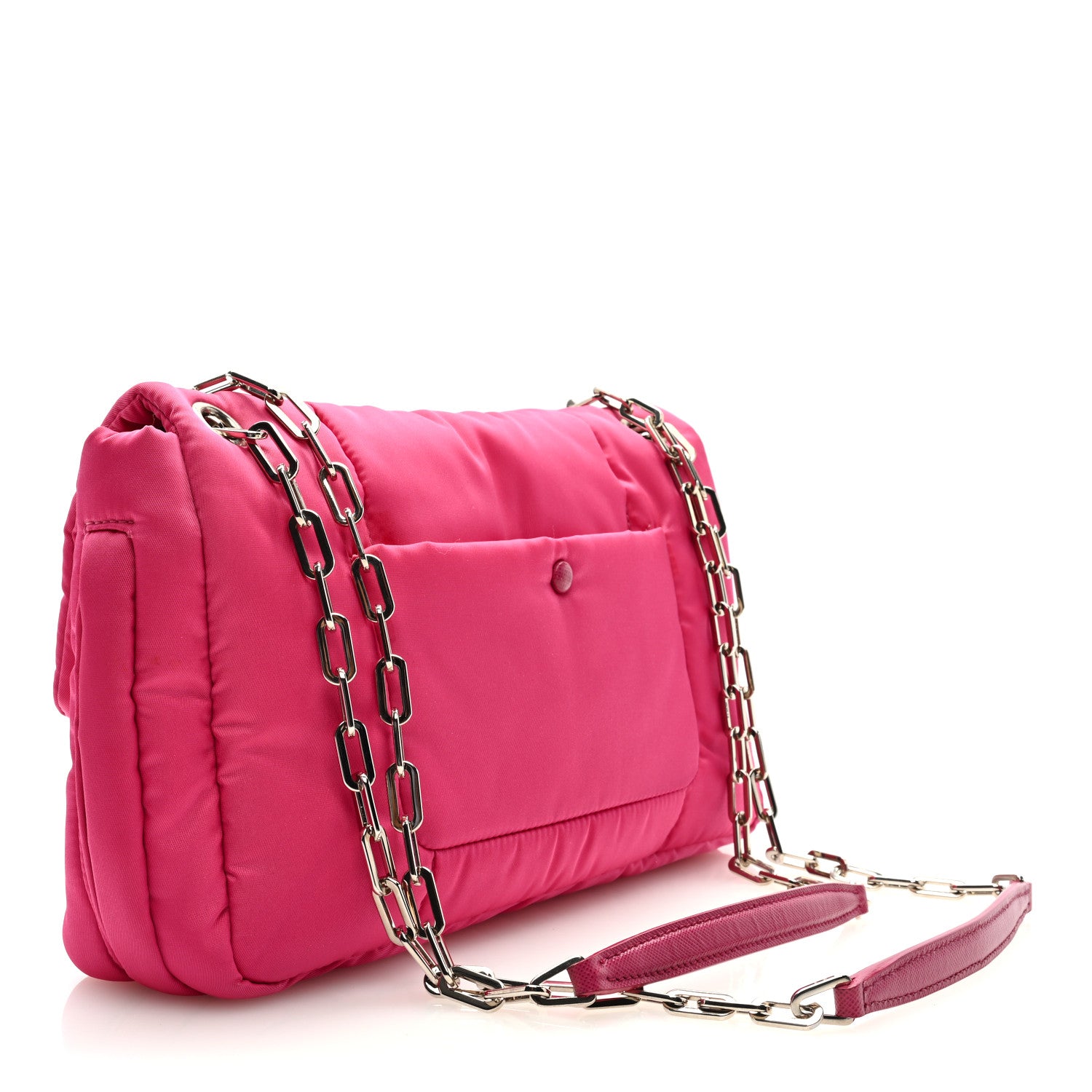 Prada Tessuto Nylon Bomber Sound Chain Flap Shoulder Bag Fuxia 2 of 8