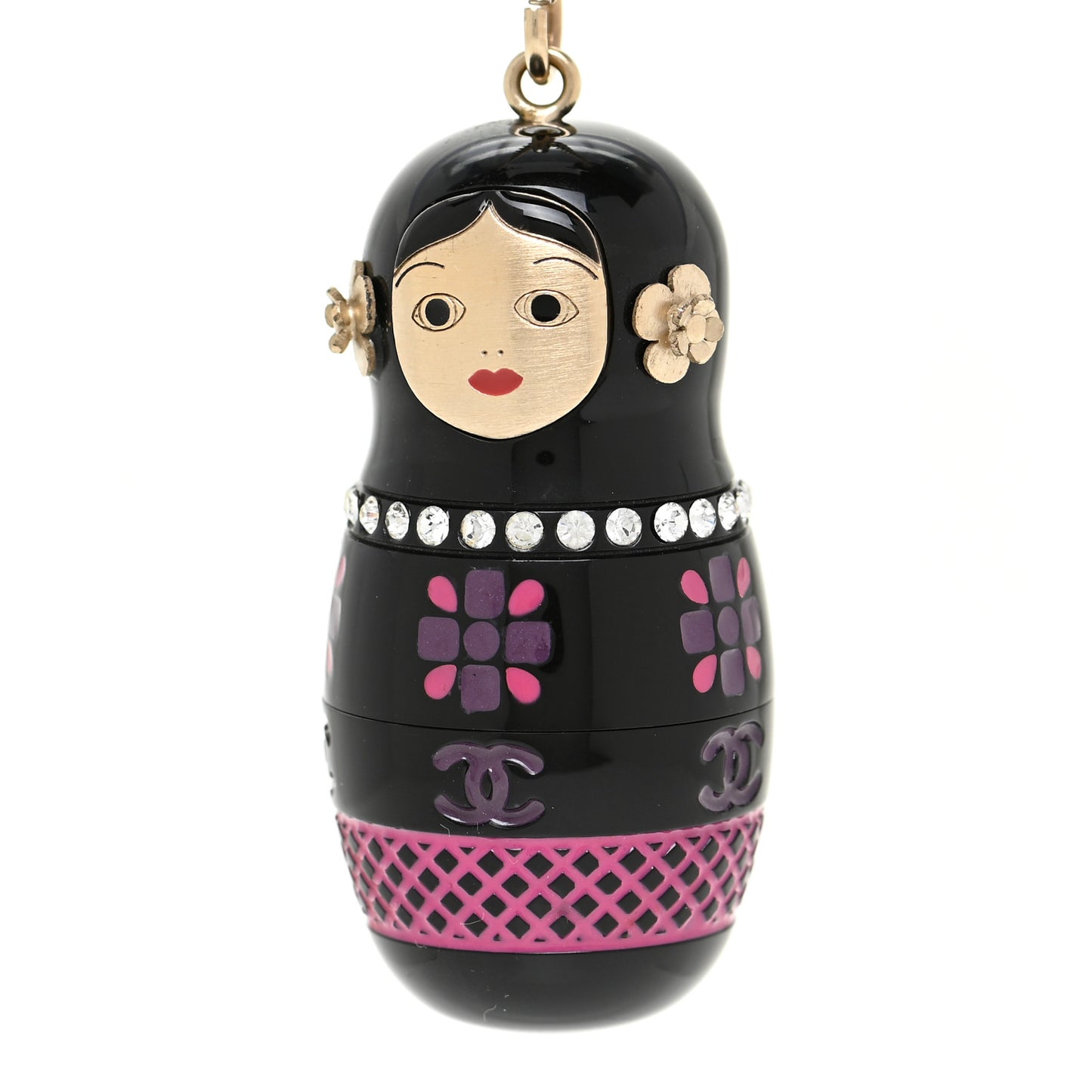 Resin Beaded Matryoshka Russian Doll Necklace Black Multicolor