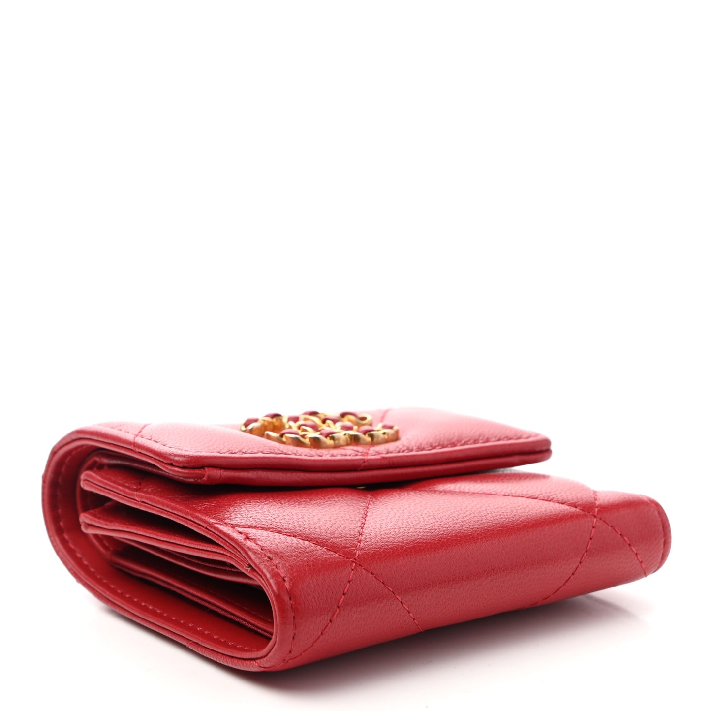 Goatskin Quilted Chanel 19 Small Flap Wallet Red